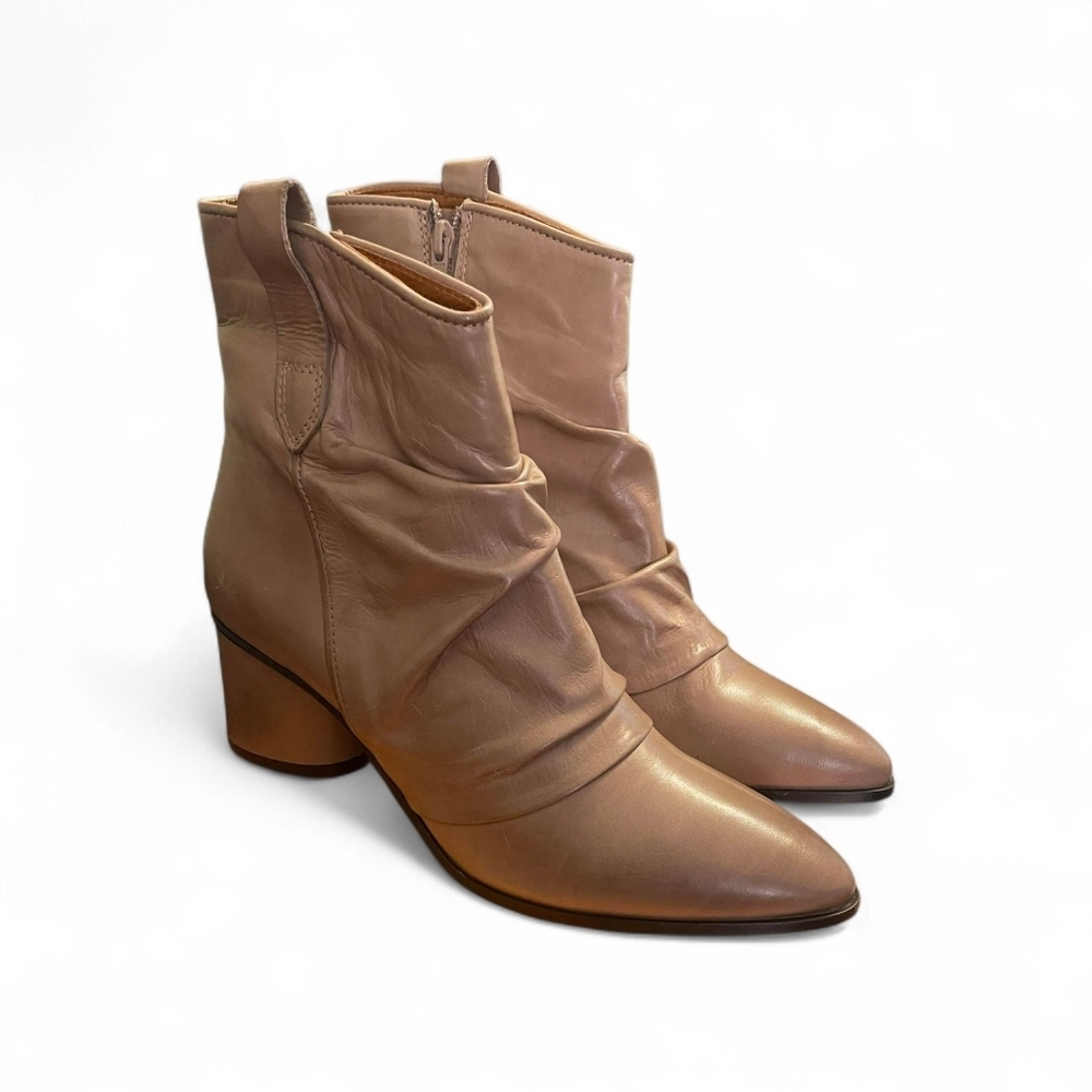 Miz Mooz “Jared” Leather Ruched Ankle Boots – Size 42 (Beige)